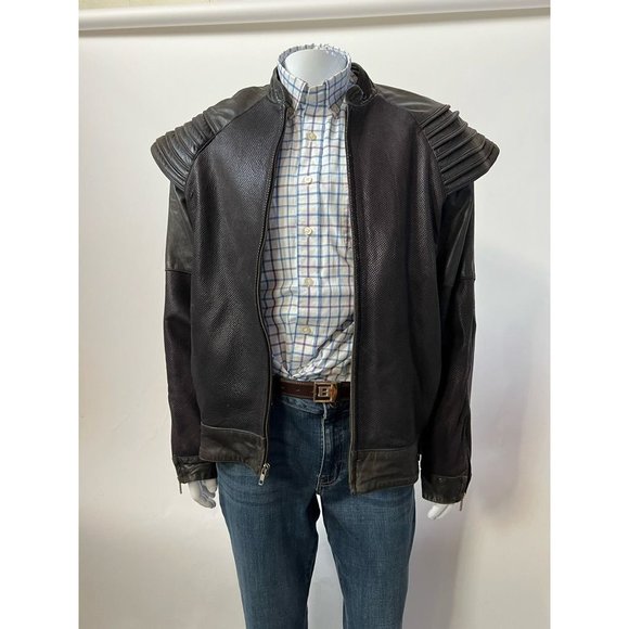 Vintage Wilson Mens Biker Motorcycle Jacket Black Lined Mandarin Collar 42 - Picture 8 of 12